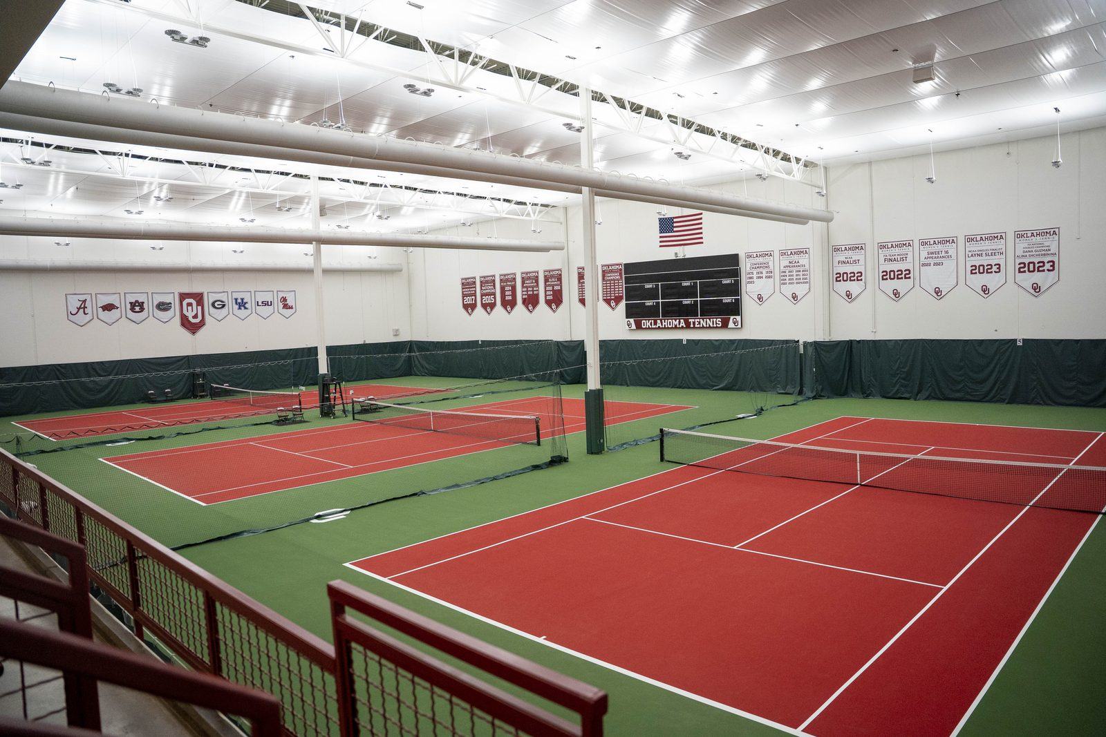 Indoor courts with SEC and championship banners