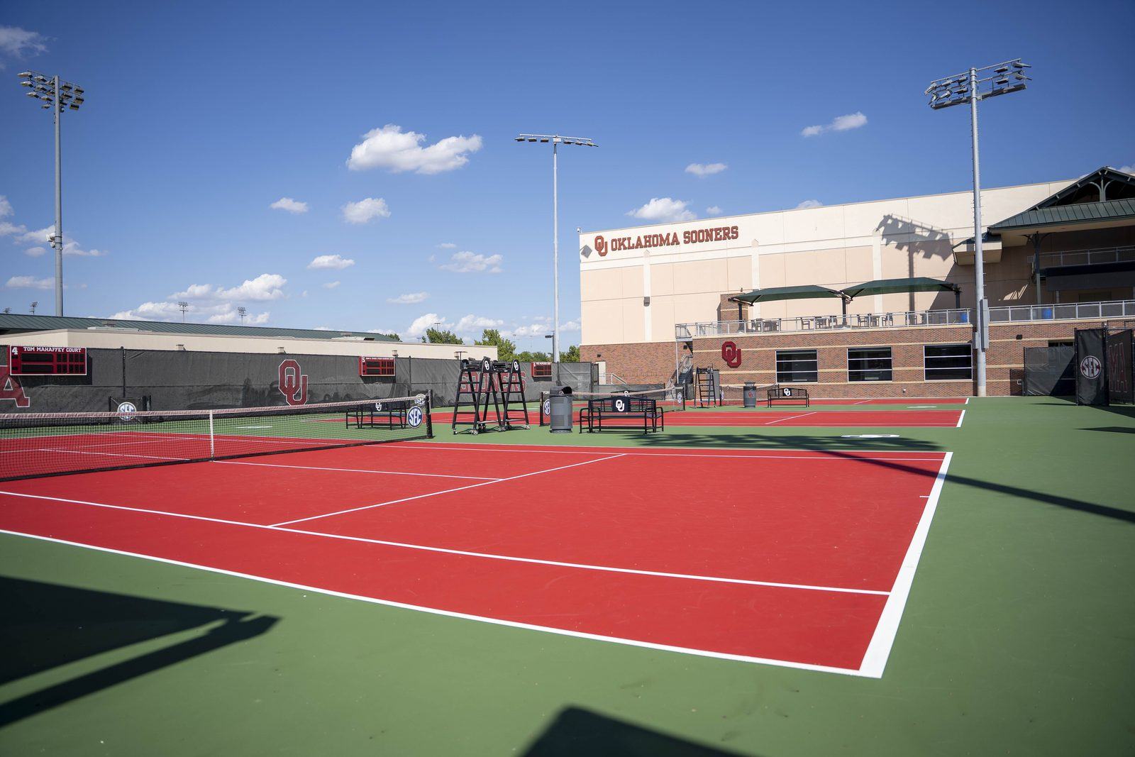 Outdoor hard court tennis court with fresh lines