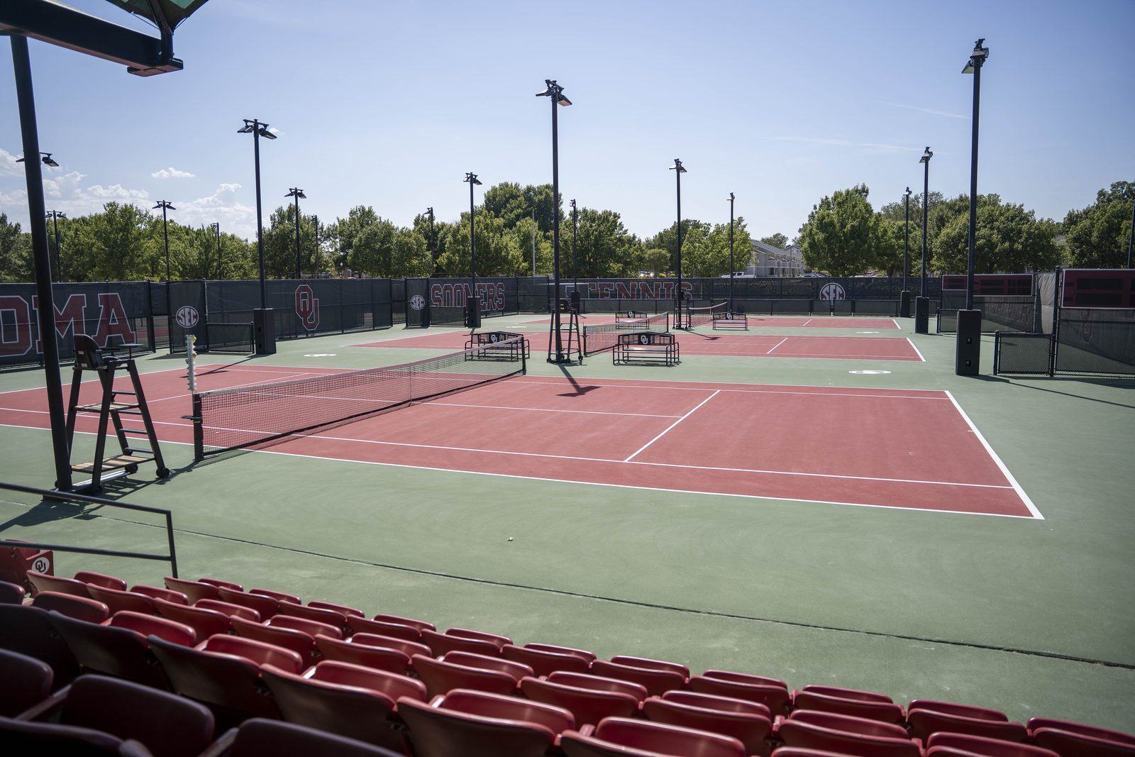 View from the stands across the outdoor courts at OU Headington