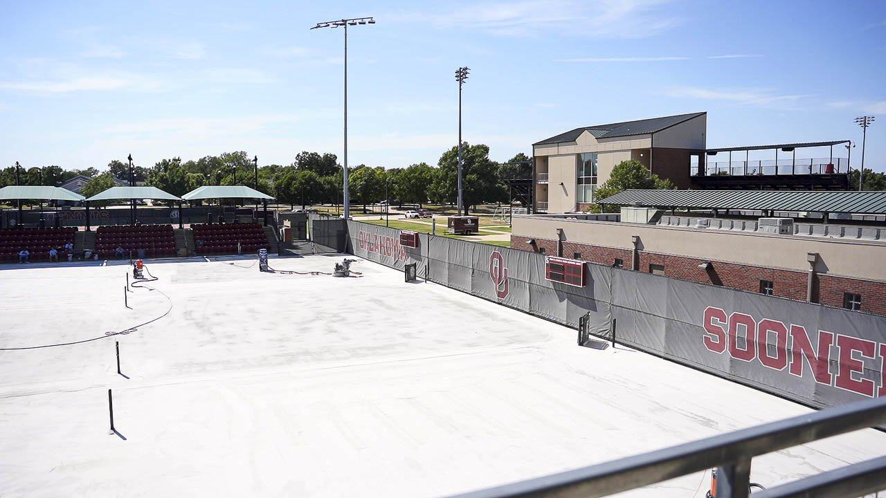 Outdoor courts at OU Headington with resurfacer coats down before color
